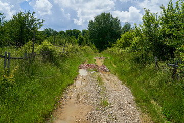 Fototapeta na wymiar Muddy rural road in the countryside