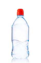 Plastic bottle with purified water. Mineral water bottle mockup. Bottle for kids or sports. Bottle isolated on white background