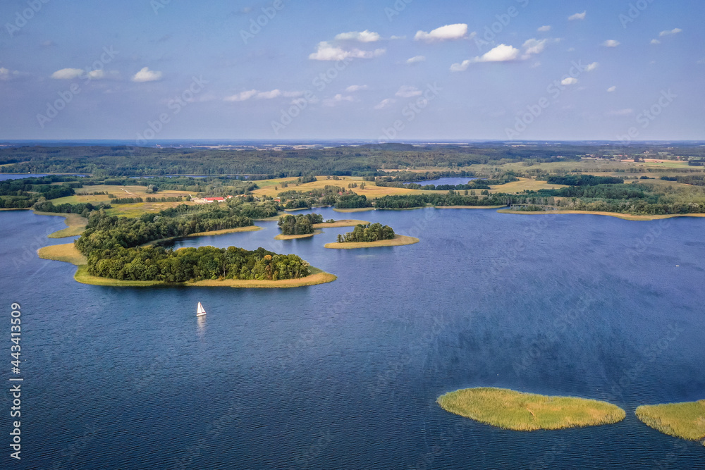 Poster Narie Lake in Warmia and Mazury region of Poland, drone aerial view near Kretowiny village