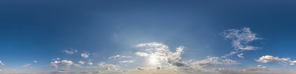 clear blue sky with white beautiful clouds. Seamless hdri panorama 360 degrees angle view  with...