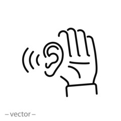 attentively ear listen icon, hear rumor or secret, social news, story media, thin line symbol on white background - editable stroke vector illustration eps10