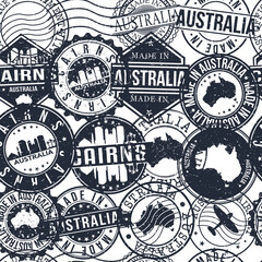 Cairns Australia Stamps Background. A City Stamp Vector Art. Set of Postal Passport Travel. Design Set Pattern.