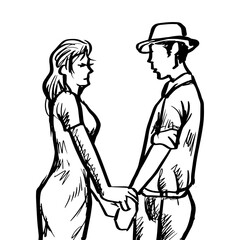 Sketch of a happy romantic couple portrait 