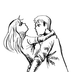 Sketch of a happy romantic couple portrait 