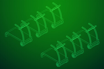 Treadmill machine. Gym and fitness equipment. Wireframe low poly mesh vector illustration.
