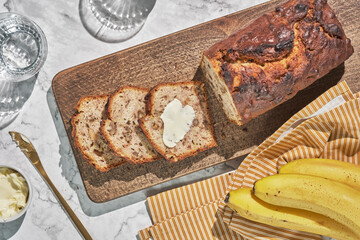 Homemade Banana Nut Bread Cut into Slices
