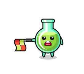 lab beakers character as line judge hold the flag straight horizontally