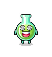 cute lab beakers character with hypnotized eyes