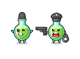 illustration of lab beakers robber with hands up pose caught by police