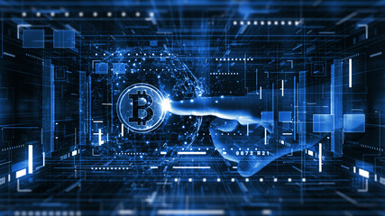 Fototapeta na wymiar Bitcoin cryptocurrency digital encryption, Digital money exchange, Blockchain technology connections.