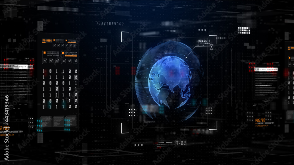 Poster technology network data connection, digital data network and cyber security, hud futuristic global n