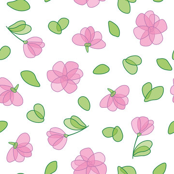 Pink flower mess in garden. Seamless vector pattern for design and fashion prints. Cute irregular with white background.