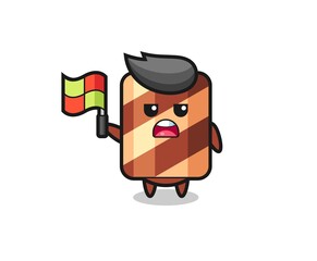 wafer roll character as line judge putting the flag up