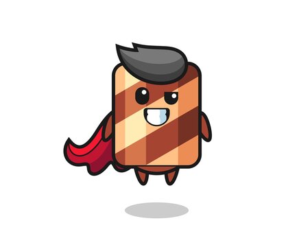 the cute wafer roll character as a flying superhero