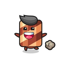 the happy wafer roll cartoon with running pose