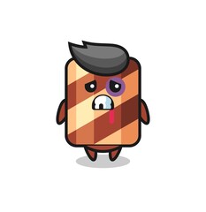 injured wafer roll character with a bruised face