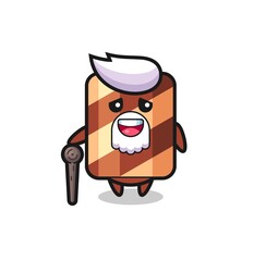 cute wafer roll grandpa is holding a stick