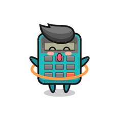 cute calculator cartoon is playing hula hoop