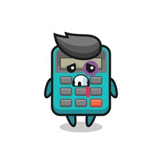 injured calculator character with a bruised face