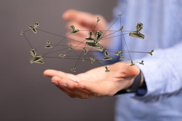 Businessman using data network with his fingers.