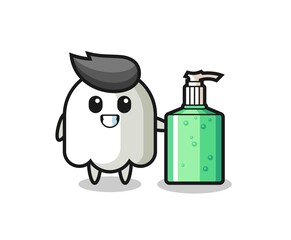 cute ghost cartoon with hand sanitizer