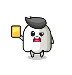 cartoon ghost character as a football referee giving a yellow card