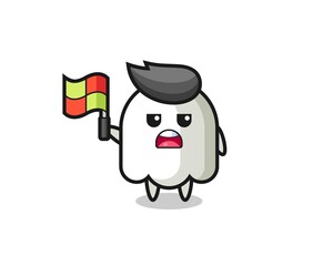ghost character as line judge putting the flag up