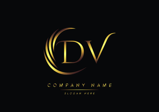 alphabet letters DV monogram logo, gold color elegant classical