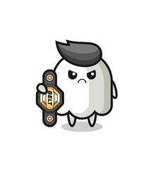 ghost mascot character as a MMA fighter with the champion belt