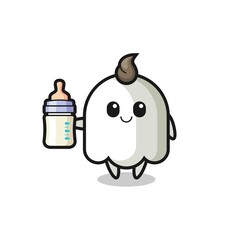 baby ghost cartoon character with milk bottle