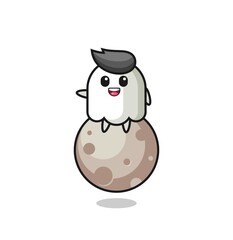 illustration of ghost cartoon sitting on the moon