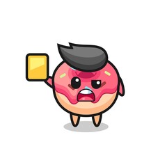 cartoon doughnut character as a football referee giving a yellow card