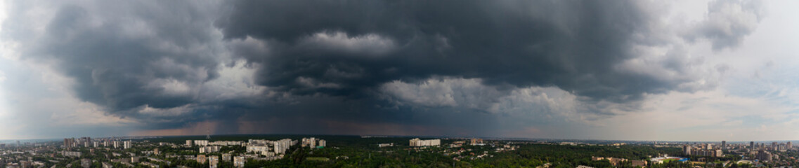 Aerial epic storm sky panorama Kharkiv city center