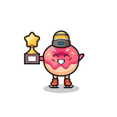 doughnut cartoon as an ice skating player hold winner trophy
