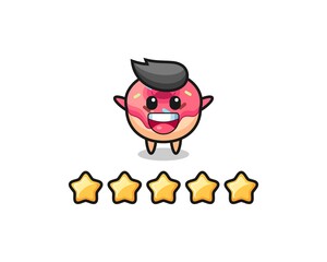 the illustration of customer best rating, doughnut cute character with 5 stars