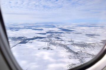 aerial view from airline plane - Romania in winter