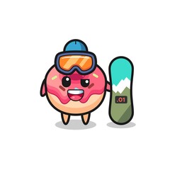 Illustration of doughnut character with snowboarding style