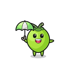 cute coconut illustration holding an umbrella