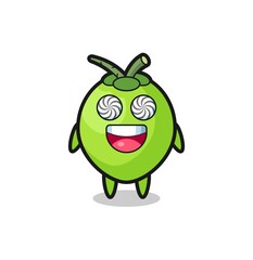 cute coconut character with hypnotized eyes