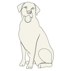 Fototapeta premium dog sitting line drawing, painting, isolated, vector