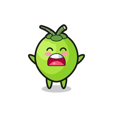 cute coconut mascot with a yawn expression