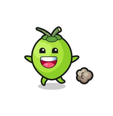 the happy coconut cartoon with running pose