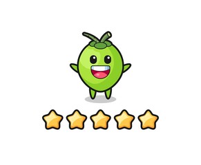 the illustration of customer best rating, coconut cute character with 5 stars