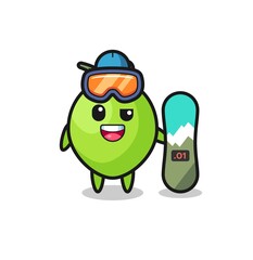 Illustration of coconut character with snowboarding style