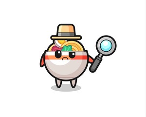 the mascot of cute noodle bowl as a detective