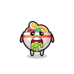 the cute noodle bowl character with puke