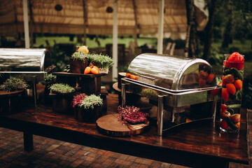 decoration of the festive table with vegetables