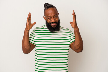African american man with beard isolated on pink background joyful laughing a lot. Happiness concept.