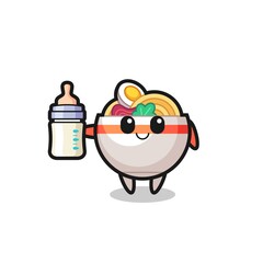 baby noodle bowl cartoon character with milk bottle