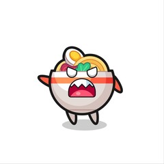 cute noodle bowl cartoon in a very angry pose
